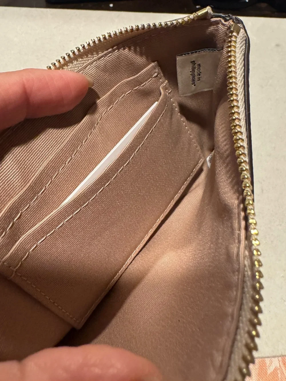 Coach White Pebbled Leather Wristlet with Beige Stripe Accents wristlet